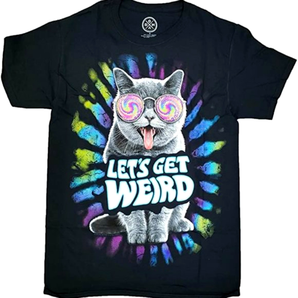new Hippie Cat tee Lets Get Weird Psychedelic trippy kitty kitten UNISEX 2X XXL